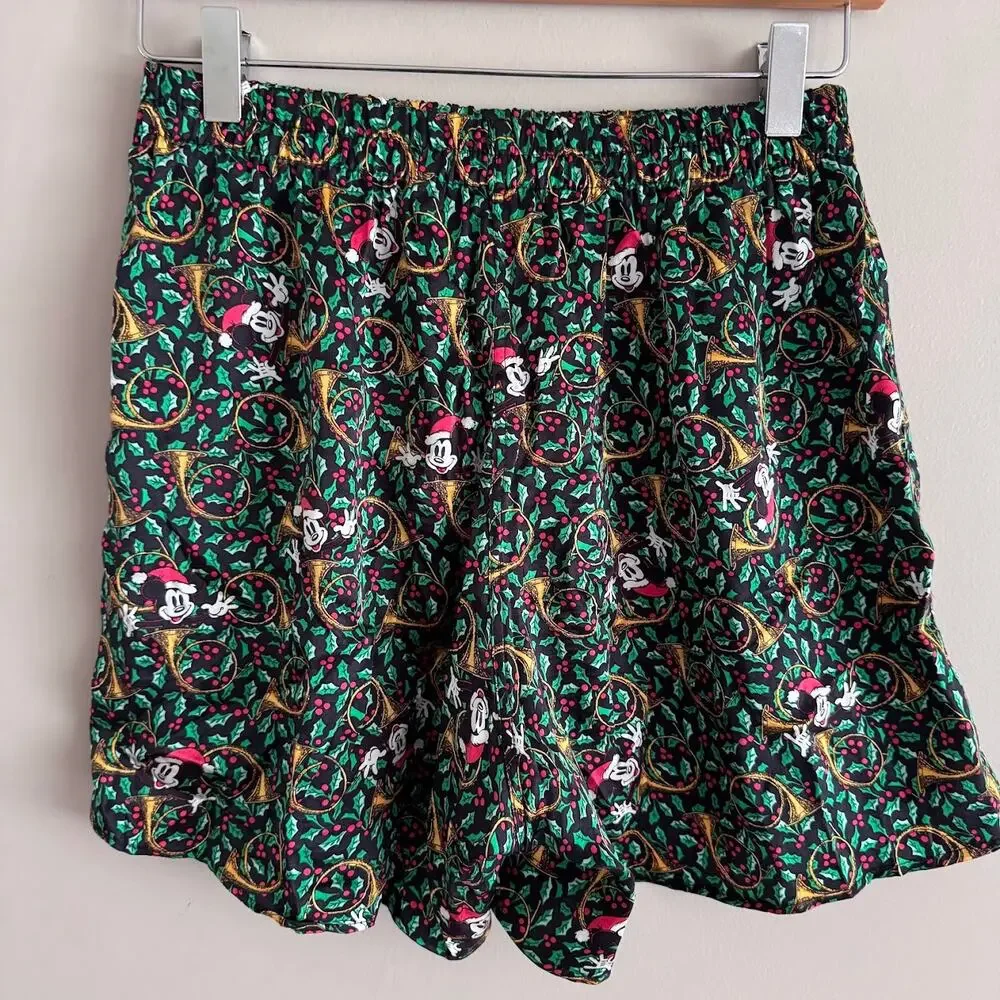 Vintage Disney Store Silk Boxer Shorts Size Medium Mickey Mouse Holly Christmas